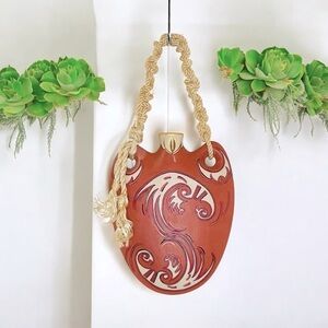 SOUTHWESTERN POTTERY WATER JUG WITH ROPE HAND PAINTED HANGING WALL DECOR.